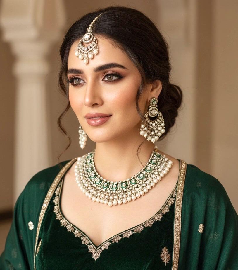 JESMINA Ivory white cz kundan and zircon  Necklace set , maangtika included, Indian Pakistani wedding bridal jewelry