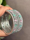 SIMI American diamond bangle set in mint pink stones, AD bangle set of 6 bangles ,cz zircon indian bangles,pakistani bangles,