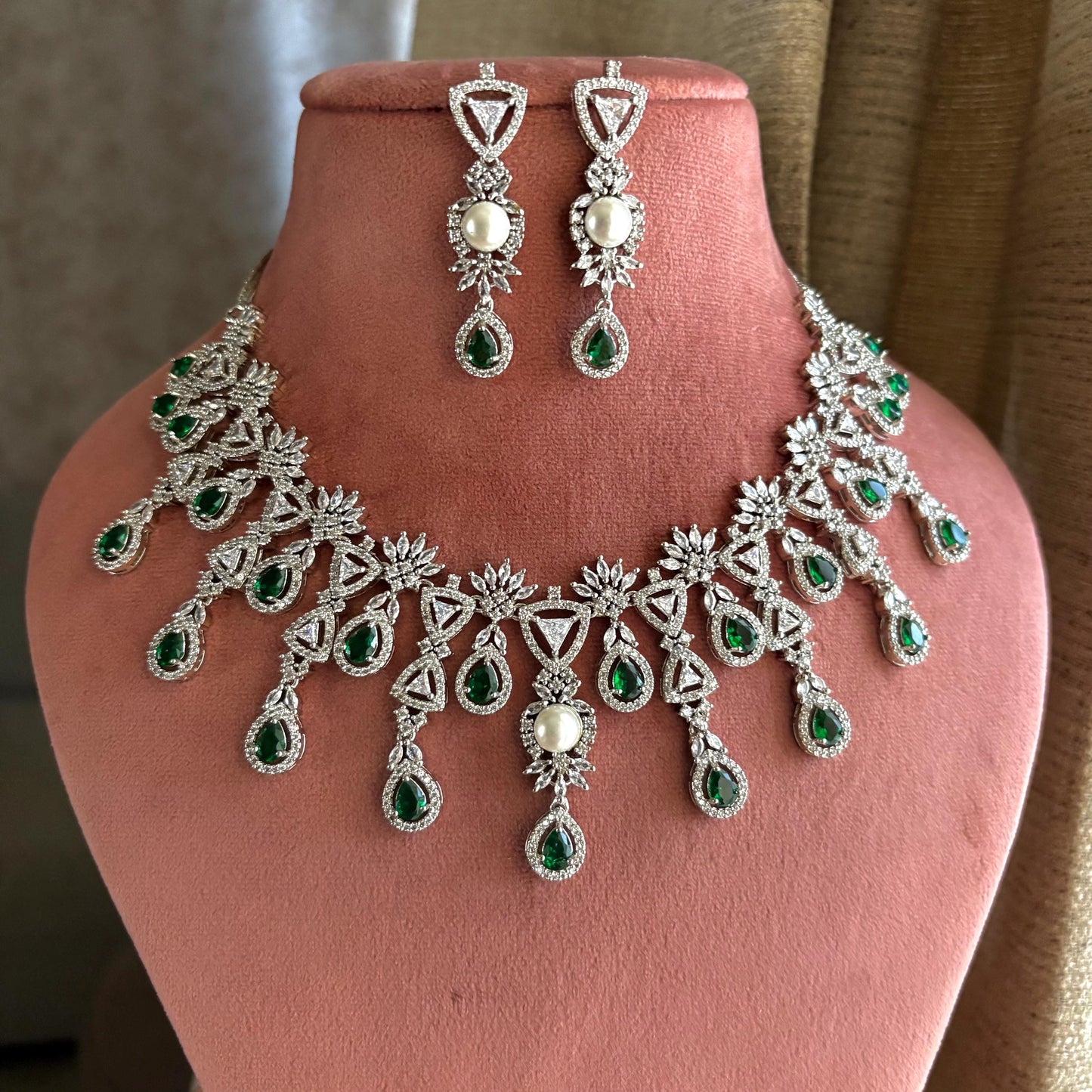 SOPHIE Emerald green American Diamond Necklace Set