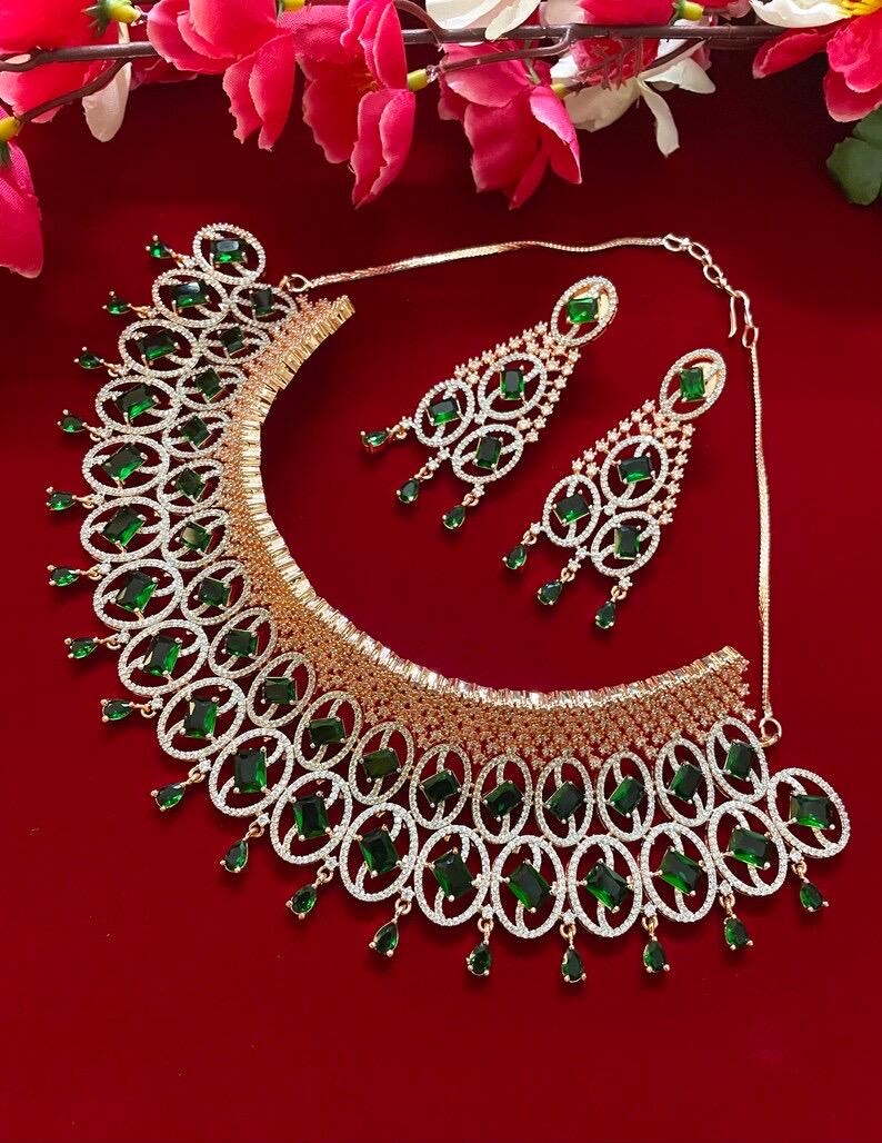 CAROLINE Premium quality American Diamond Choker Necklace set in Rose gold polish