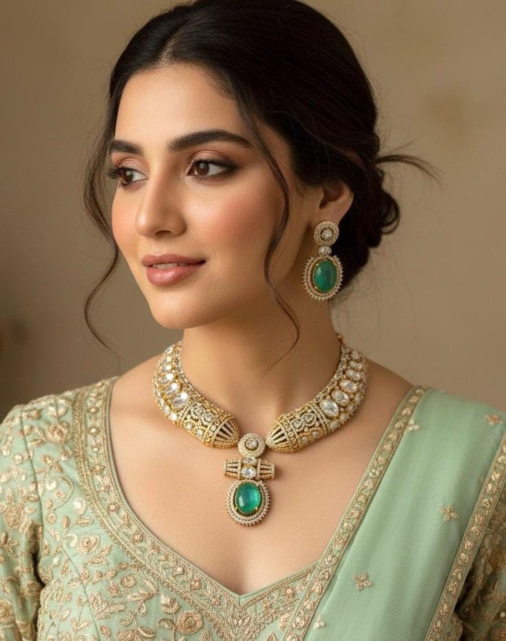 JIYA Sabyasachi inspired mint colour hasli style kundan necklace set in doublet stone Indian  pakistani wedding bridal jewelery