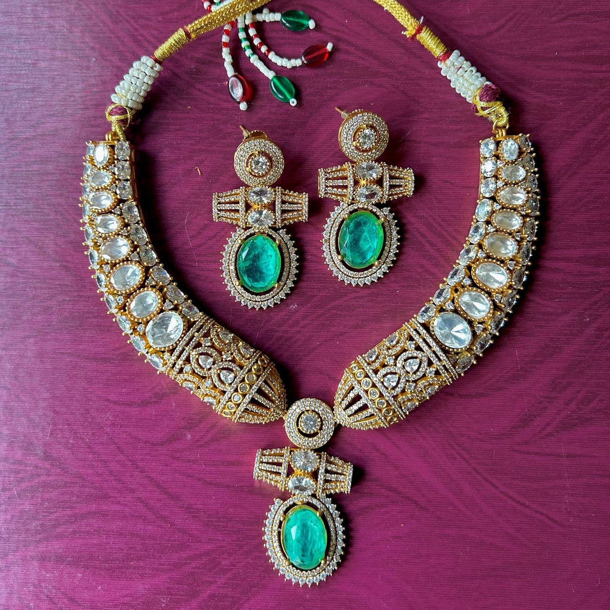 JIYA Sabyasachi inspired mint colour hasli style kundan necklace set in doublet stone Indian  pakistani wedding bridal jewelery