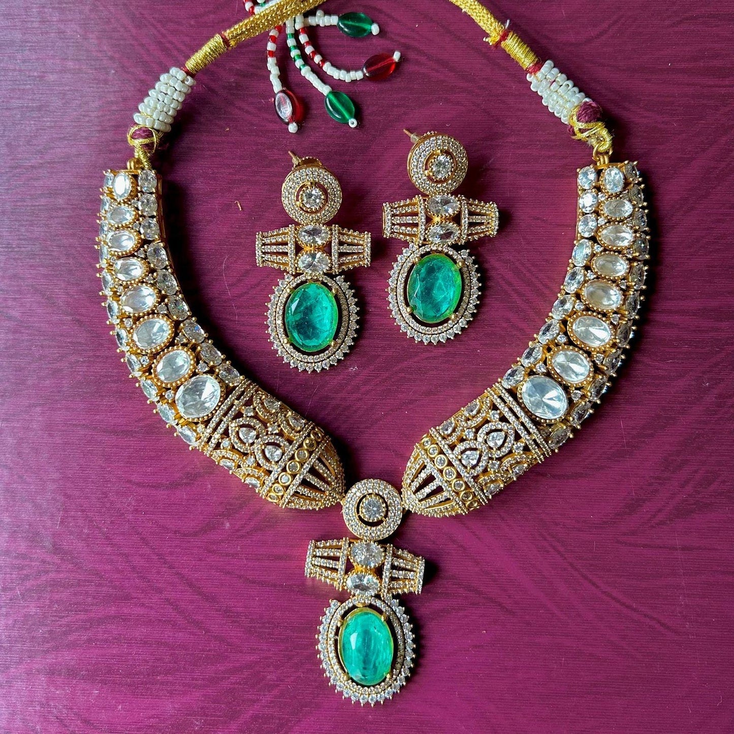 JIYA Sabyasachi inspired mint colour hasli style kundan necklace set in doublet stone Indian  pakistani wedding bridal jewelery