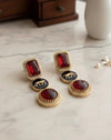 VIYA Sabyasachi inspired deep red colour earrings, Indian fusion earrings in red colour, indo western jewelry