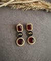 VIYA Sabyasachi inspired deep red colour earrings, Indian fusion earrings in red colour, indo western jewelry