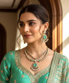 TARINI cz polki necklace set in Mint colour ,Indian Pakistani doublet stone mint green colour kundan wedding bridal jewelery