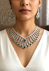 KASHIKA Emerald green necklace earrings in American Diamond, high quality cz zircon jewelry,prom,gala dinner green colour jewellery set