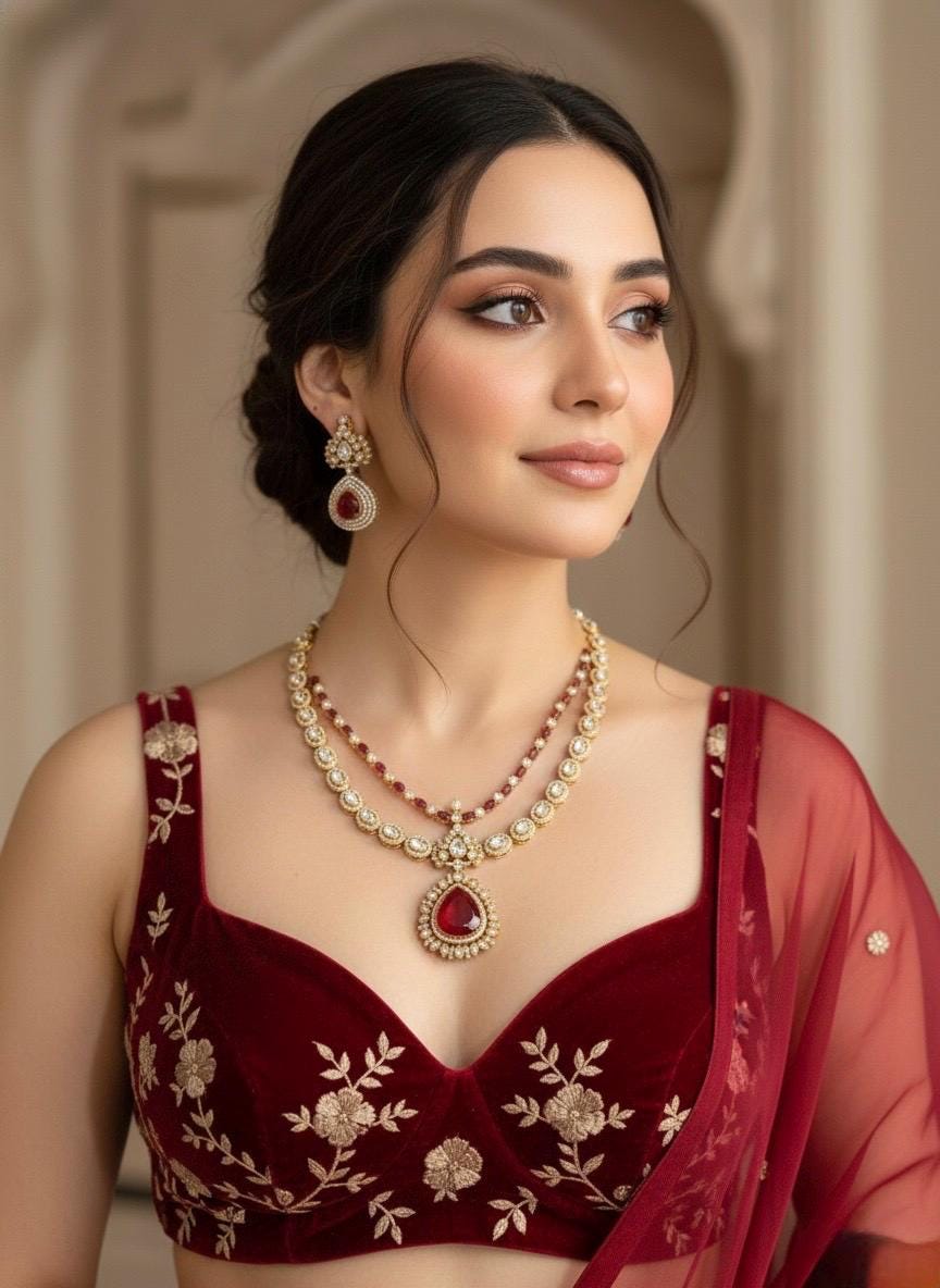 ROSINA Ruby Red Necklace earrings set in doublet stone