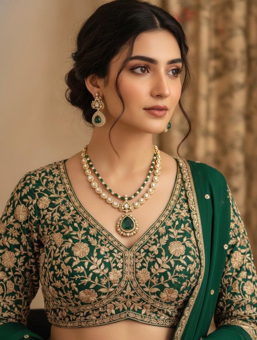 ROSINA Emerald green Necklace earrings set in doublet stone