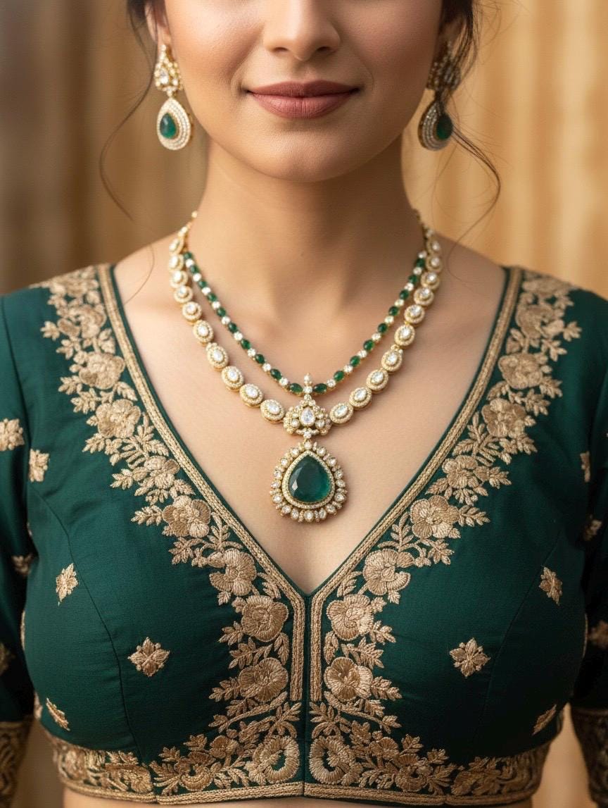 ROSINA Emerald green Necklace earrings set in doublet stone