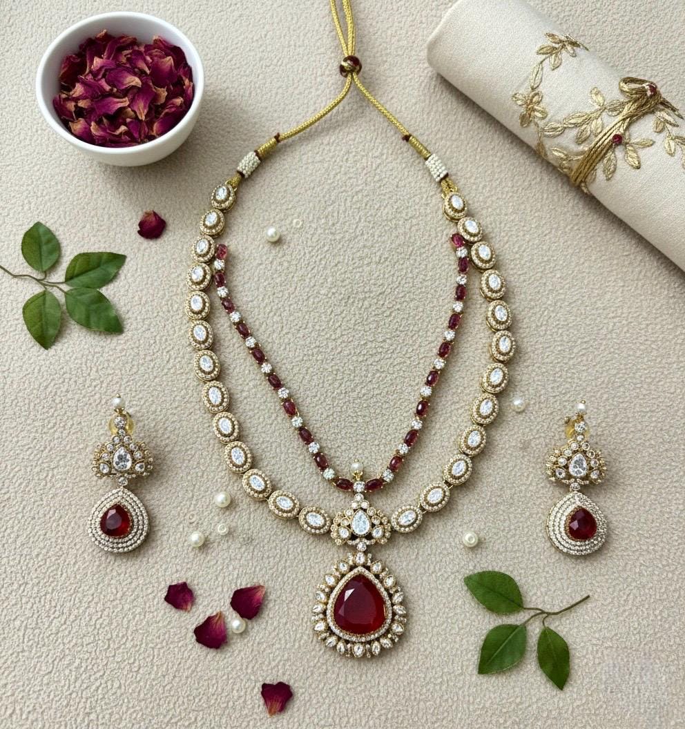 ROSINA Ruby Red Necklace earrings set in doublet stone