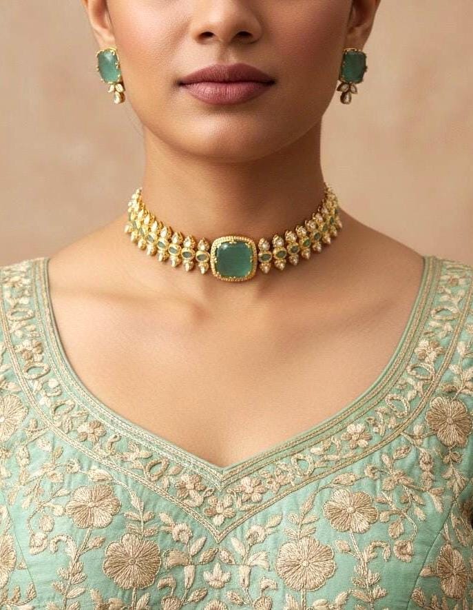 NITYA Mint Choker set, Indian Pakistani ethnic wedding jewelry