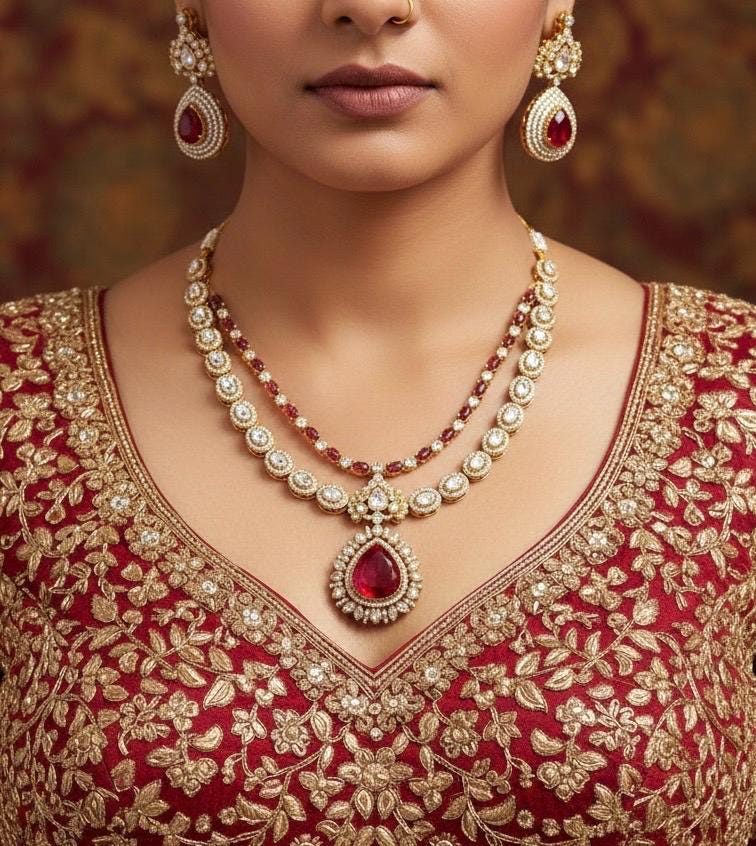 ROSINA Ruby Red Necklace earrings set in doublet stone