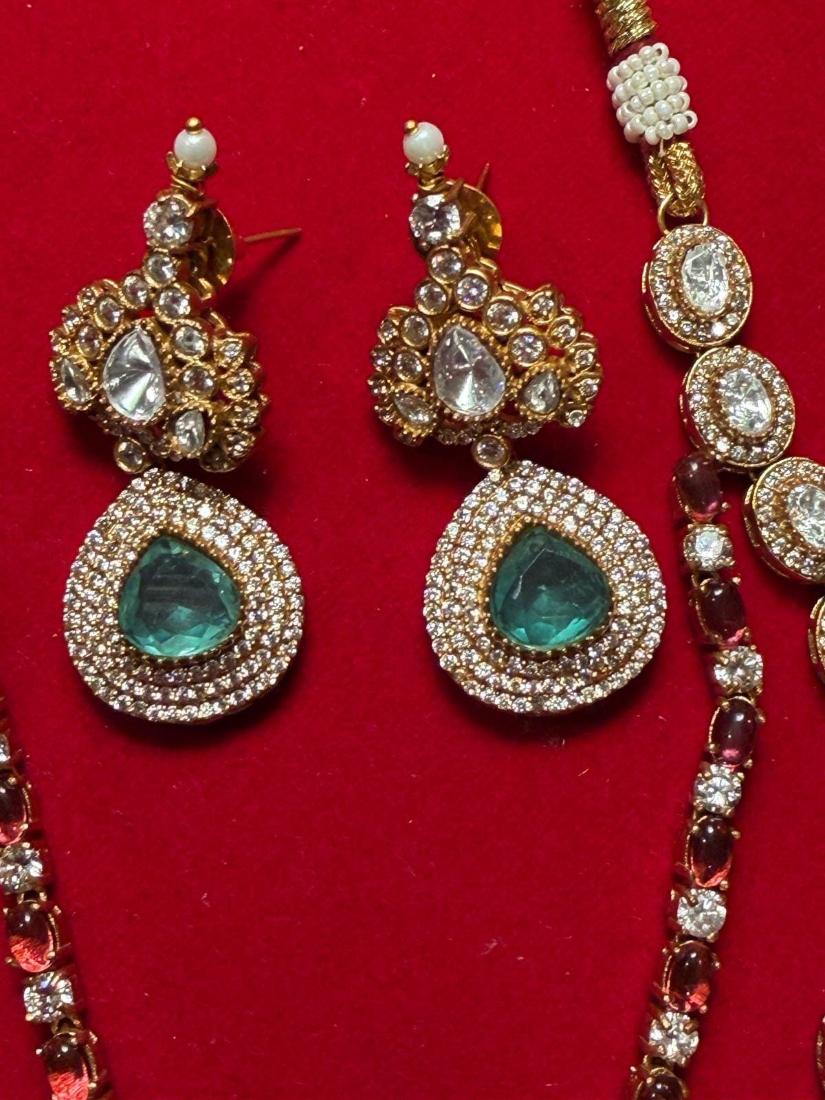 ROSINA Premium quality  Kundan Necklace set in Doublet stone, Mint Ruby Kundan Indian Bridal Jewelry cz Diamond set