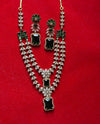 ASHLEY Emerald  green colour cz zircon sleek necklace set in mehndi golden polish,Indian victorian style jewelry