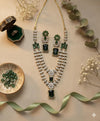 ASHLEY Emerald  green colour cz zircon sleek necklace set in mehndi golden polish,Indian victorian style jewelry
