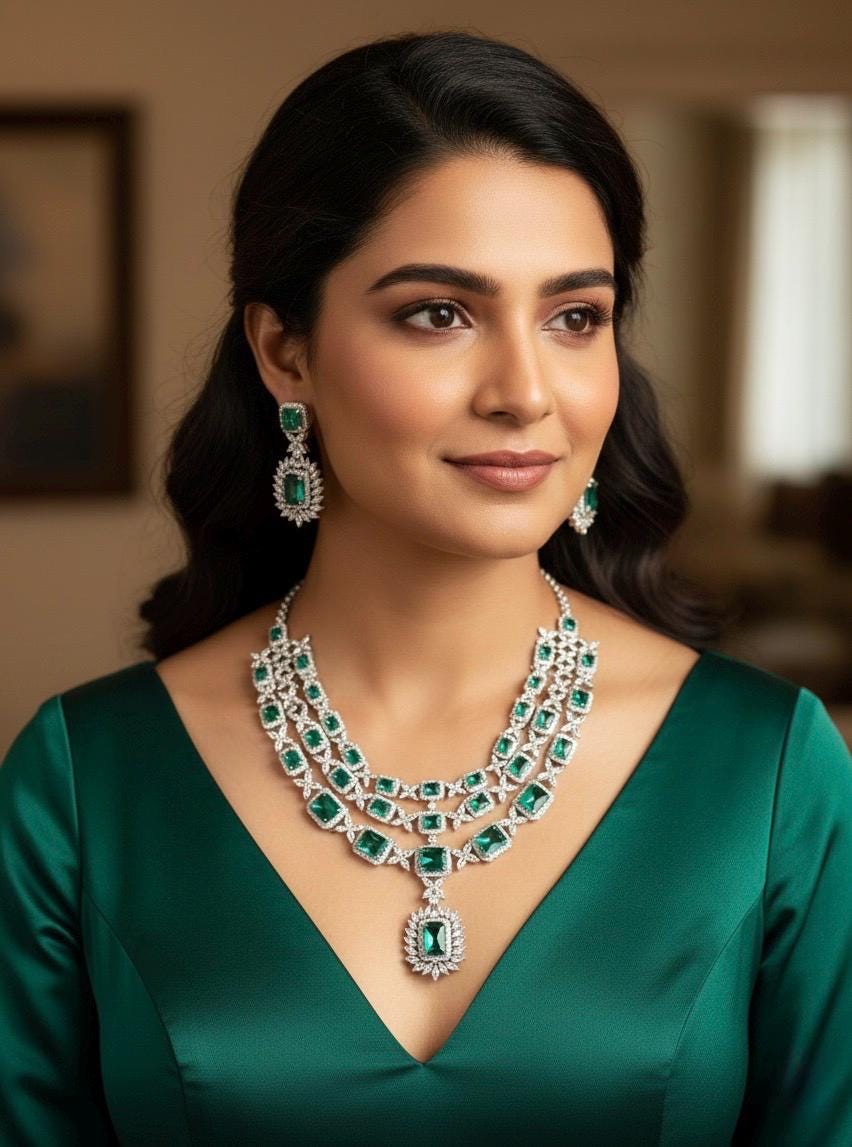 Multilayer Teal colour American Diamond High Quality necklace set wedding bridal  jewelry,zircon cz, pakistani Nikaah jewelry