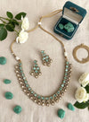 KALA High quality Mint necklace set in Polki diamond ,cz Kundan Necklace and earrings ,Indian Pakistani bridal jewelry
