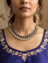 KALA High quality Purple necklace set in Polki diamond ,cz Kundan Necklace and earrings ,Indian Pakistani bridal jewelry
