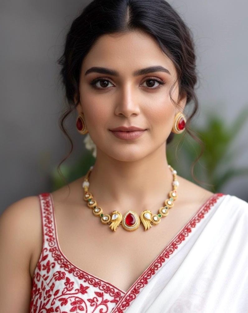 RHEA Gold polish Ruby red colour necklace set in doublet stone ,Indian Bridal jewelery,red colour jewelry,golden polish necklace