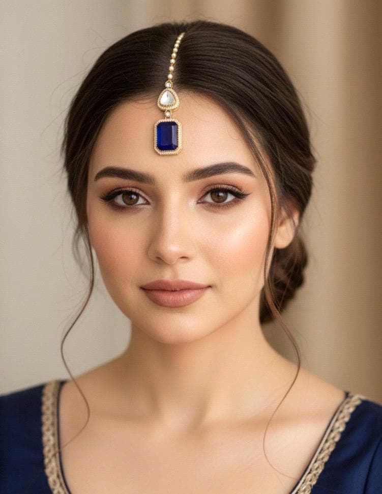 SAIRA Navy blue doublet stone maangtika, Indian bridal jewelry