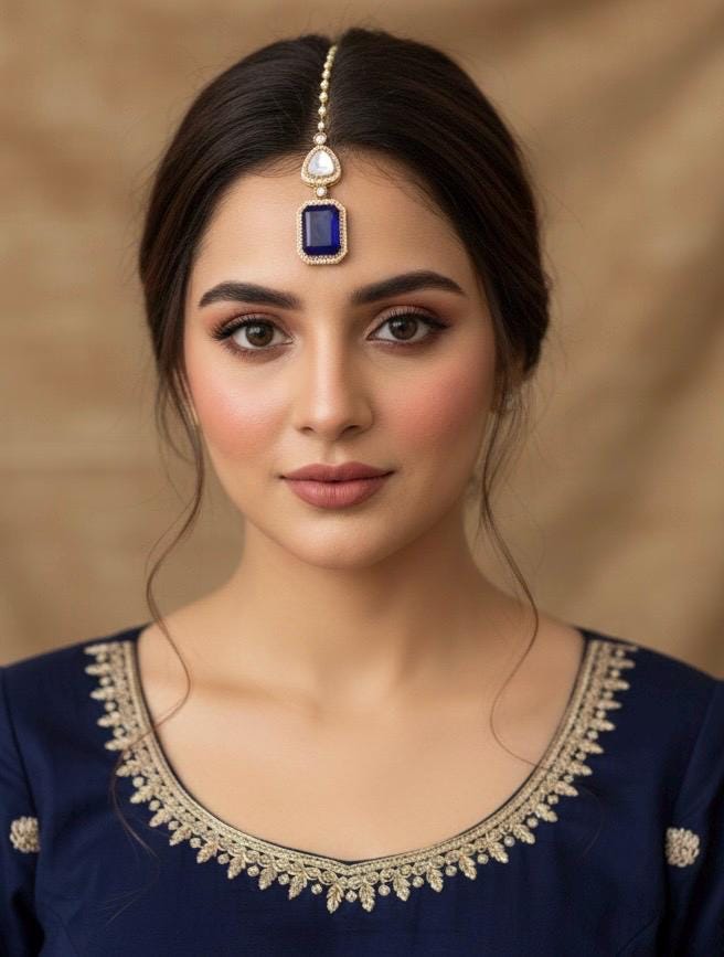 SAIRA Navy blue doublet stone maangtika, Indian bridal jewelry