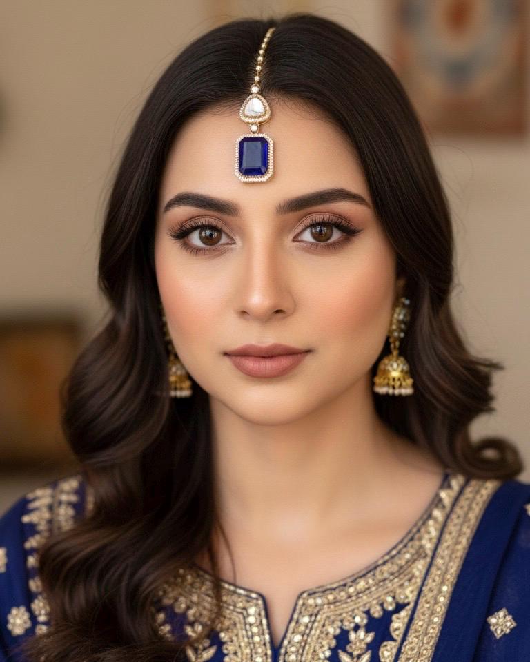 SAIRA Navy blue doublet stone maangtika, Indian bridal jewelry