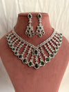 KASHIKA Emerald green necklace earrings in American Diamond, high quality cz zircon jewelry,prom,gala dinner green colour jewellery set