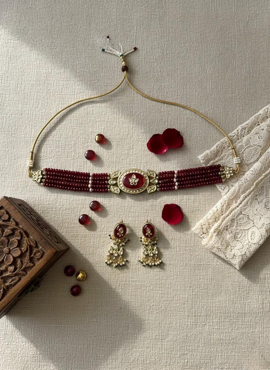 PRAGNA Sabyasachi inspired Ruby Fusion Kundan choker set, necklace set, indian wedding Rajwada jewelry/ pakistani jewelry