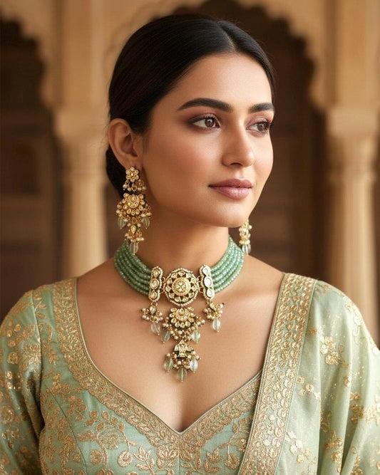 NADIRA Sabyasachi inspired Mint  Fusion Kundan choker set, necklace set, indian wedding Rajwada jewelry/ pakistani jewelry