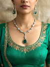 HIBA Emerald green doublet stone Necklace Set in Victorian Style