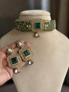 ZARINA Emerald green cz polki choker necklace set,Indian Pakistani green colour kundan wedding bridal jewelery