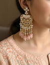 AVNI Peach Gold Tone Royal Kundan earrings / Indian dangler Earrings,Pakistani Wedding Jewelry/peach  bollywood danglers