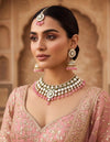 Pink Kundan necklace set wedding jewelry pakistani set bollywood jewelry punjabi indian kundan set earrings maangtika,pink necklace set