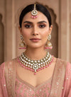 Pink Kundan necklace set wedding jewelry pakistani set bollywood jewelry punjabi indian kundan set earrings maangtika,pink necklace set