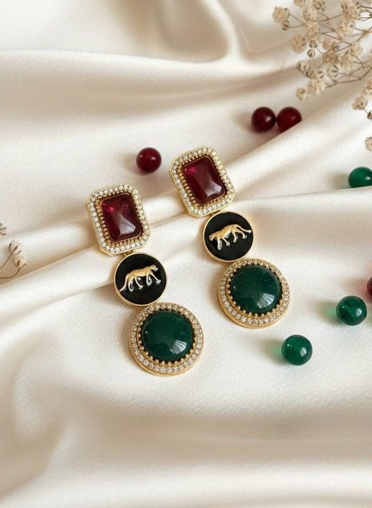 VIYA Sabyasachi inspired red green earrings, Indian fusion earrings , indo western jewelry