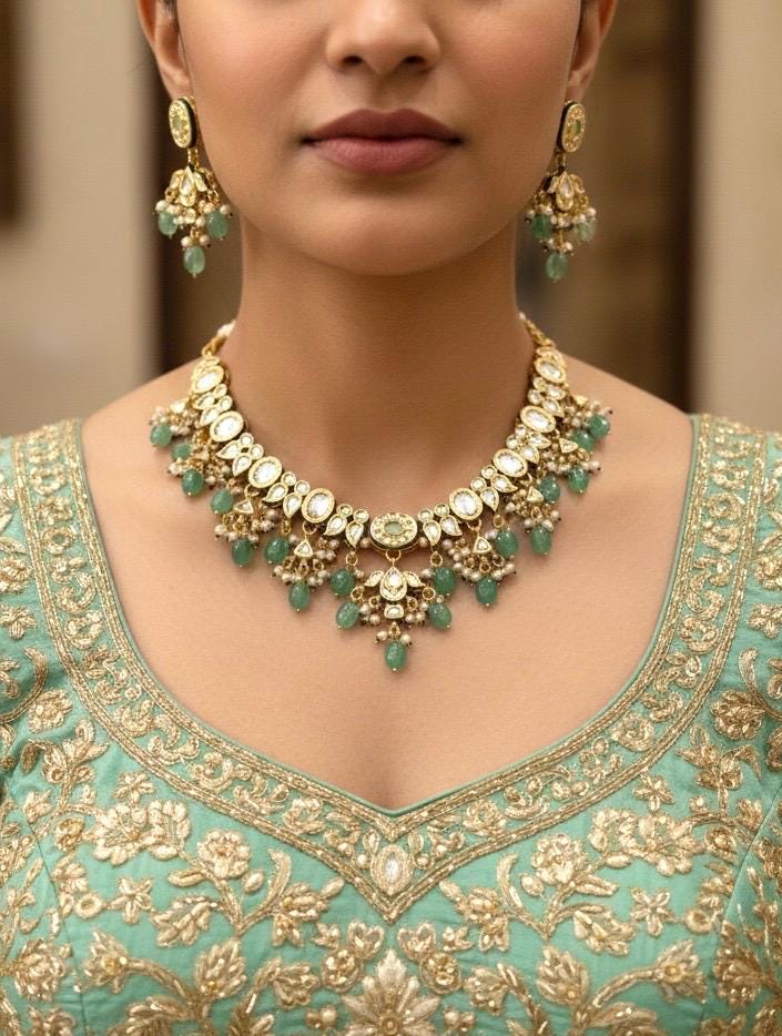 AAFIYA Mint Gold Necklace Set