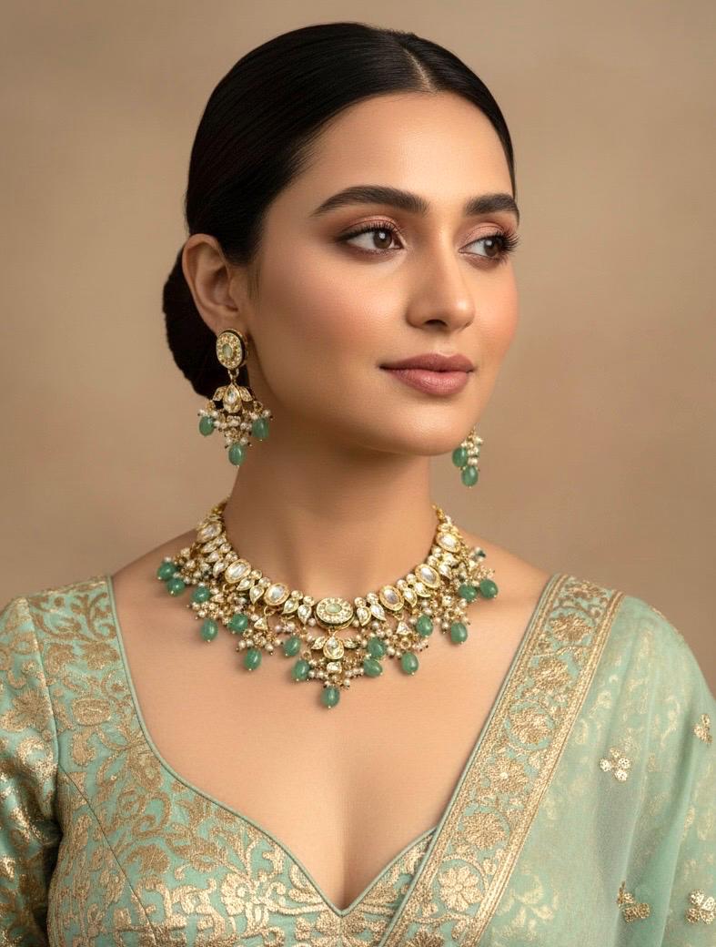 AAFIYA Mint Gold Necklace Set