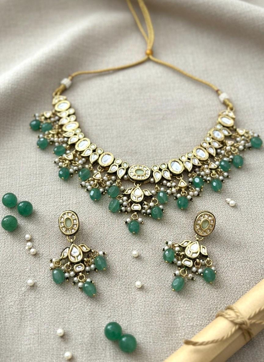 AAFIYA Mint Gold Necklace Set