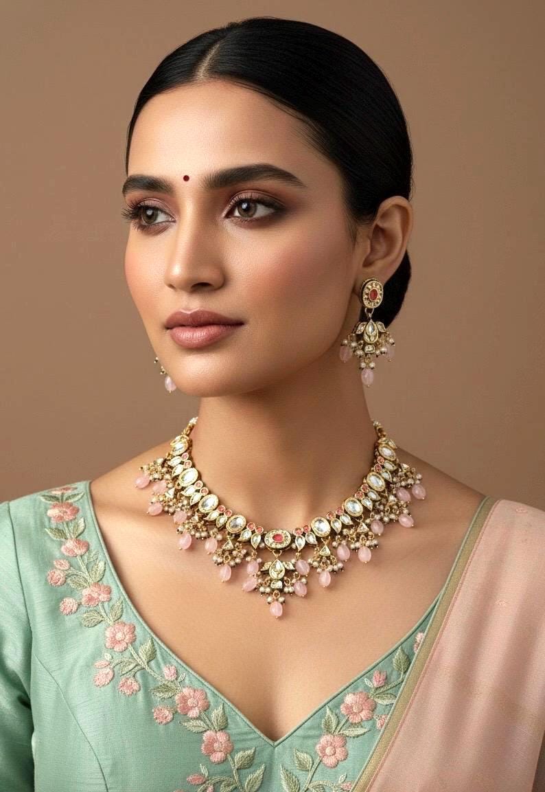 AAFIYA Pink Gold Necklace Set