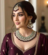 JESMINA Maroon cz kundan and zircon  Necklace set, maangtika included, Indian Pakistani wedding bridal jewelry