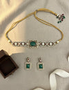 TARU Emerald green choker necklace set,cz Indian Bridal jewelry,doublet stone,pakistani wedding jewellery