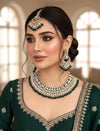 JESMINA Green cz kundan and zircon  Necklace set, maangtika included, Indian Pakistani wedding bridal jewelry