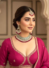 JESMINA Rani pink cz kundan and zircon  Necklace set, maangtika included,Fuchsia Indian Pakistani wedding bridal jewelry