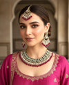 JESMINA Rani pink cz kundan and zircon  Necklace set, maangtika included,Fuchsia Indian Pakistani wedding bridal jewelry