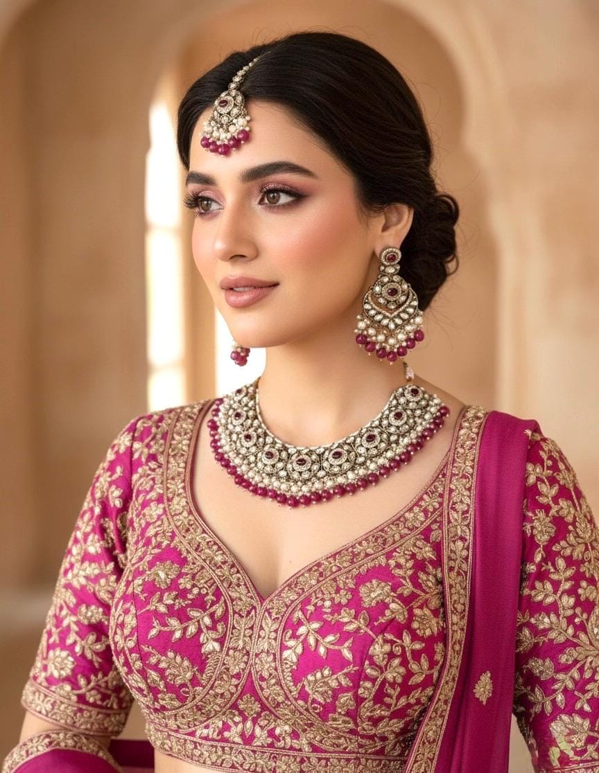 AMEIRA Pink Kundan Necklace Set