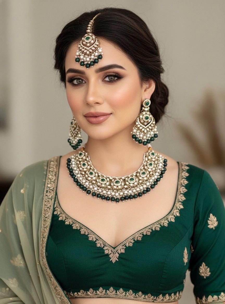AMEIRA Green Kundan Necklace Set