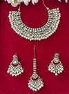 JESMINA Ivory white cz kundan and zircon  Necklace set , maangtika included, Indian Pakistani wedding bridal jewelry