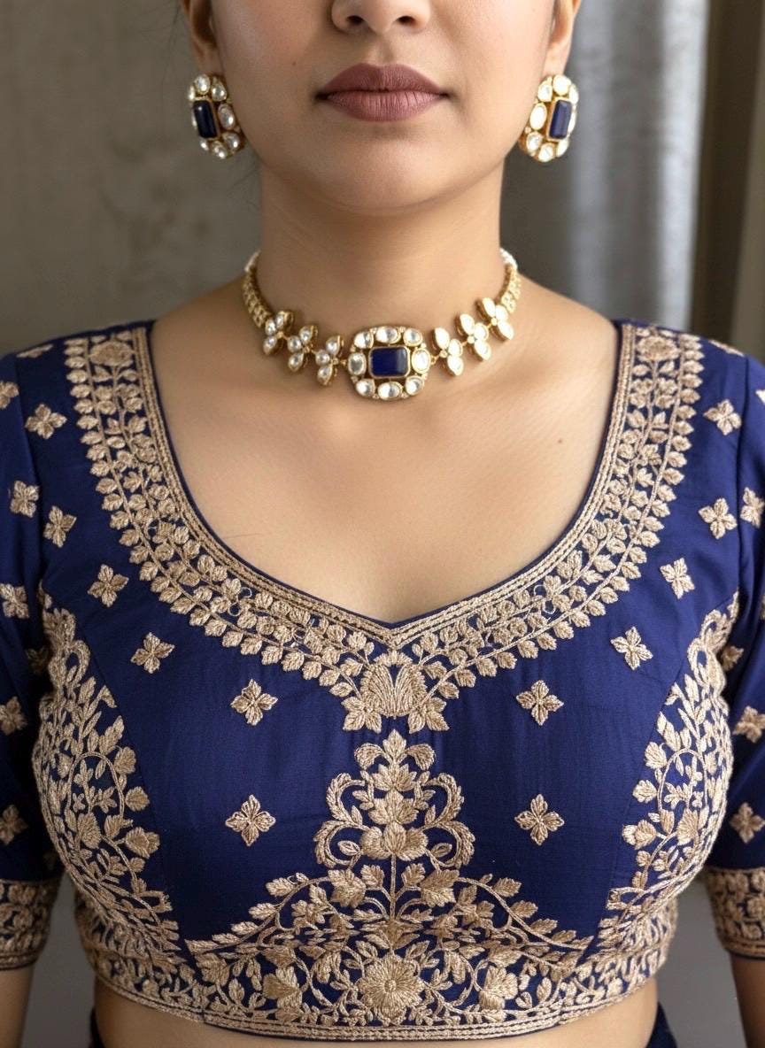 SABAA Royal blue kundan polki Choker Set