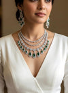 FREYA multilayered Green cz jewelry American Diamond High Quality necklace Choker set bridal wedding jewelry, Emerald green choker necklace